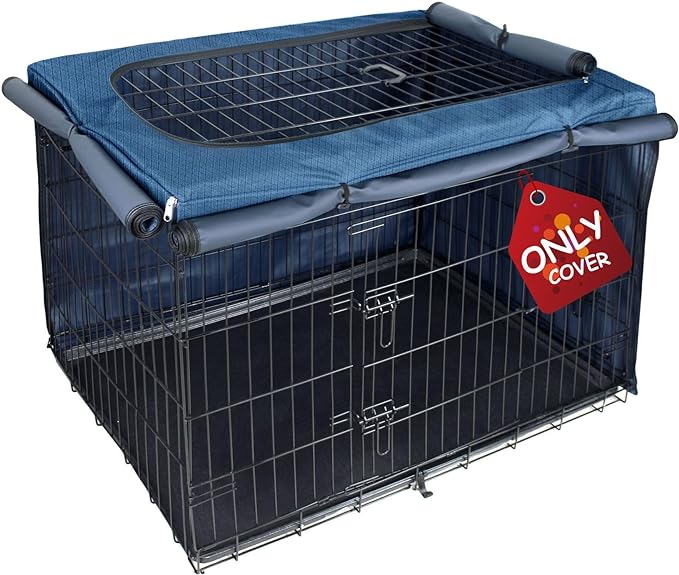 Explore Land Dog Crate Cover for 48 Inches Wire Cage, Heavy-Duty Lattice Pet Kennel Enclosure Compatible with 1 2 3 Doors Standard Metal Cage (Blue)
