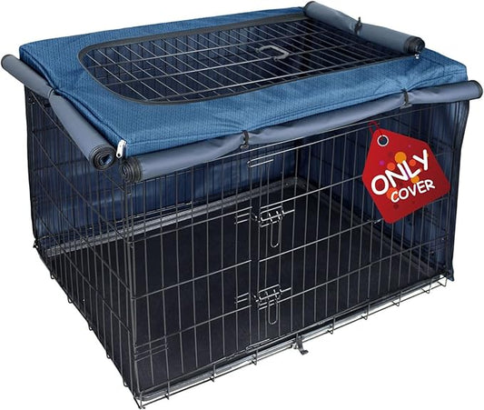 Explore Land Dog Crate Cover for 24 Inches Wire Cage, Heavy-Duty Lattice Pet Kennel Enclosure Compatible with 1 2 3 Doors Standard Metal Cage (Blue)
