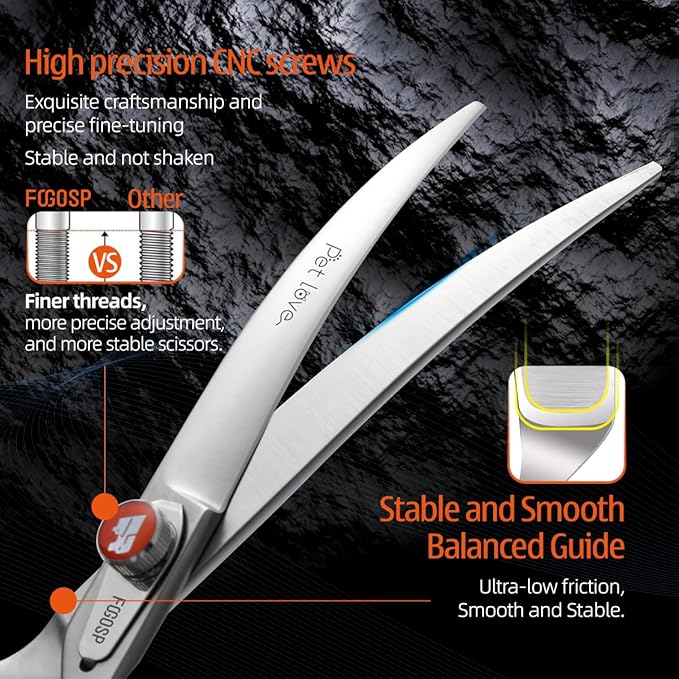 Professional Curved Grooming Scissors for Dogs 8 inch 30 Degree Long Downward Curved Grooming Shears for Poodles Large Dog Pet Japan 440C Super Sharp and Durable