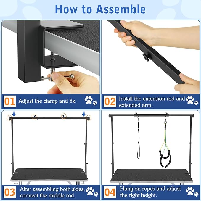 Pawaboo H-Shape Dog Grooming Table Arm with Adjustable Loops, 43'' Height Adjustable Pet Grooming Stand for Medium Large Pets, Heavy Duty Metal Holder