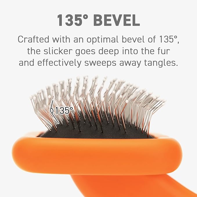 GOODSDECO Pet Slicker Brush - Dog Brush with Soft Tips, Grooming Brush for Dog Cat Pet, Self Cleaning Slicker Brush, Dematting Shedding Fur Hair (Round Tips)