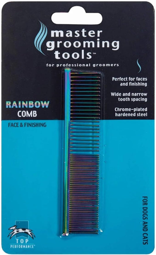 Master Grooming Tools Rainbow Greyhound Combs-European-Style Combs for Grooming Dogs - Face/Finishing, 4.5".