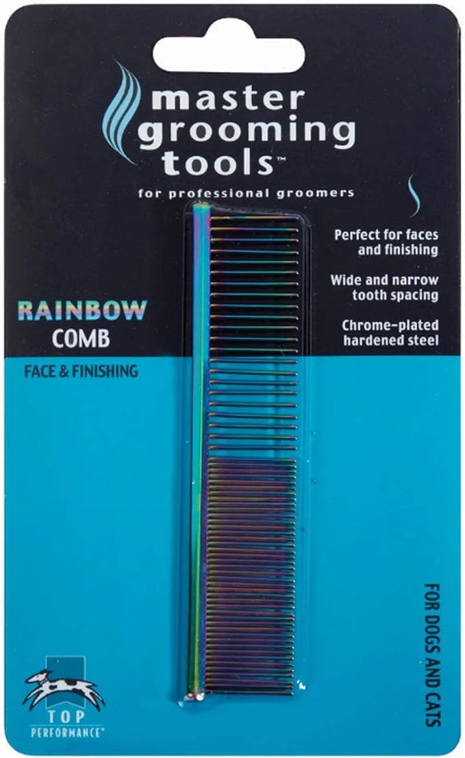 Master Grooming Tools Rainbow Greyhound Combs-European-Style Combs for Grooming Dogs - Face/Finishing, 4.5".