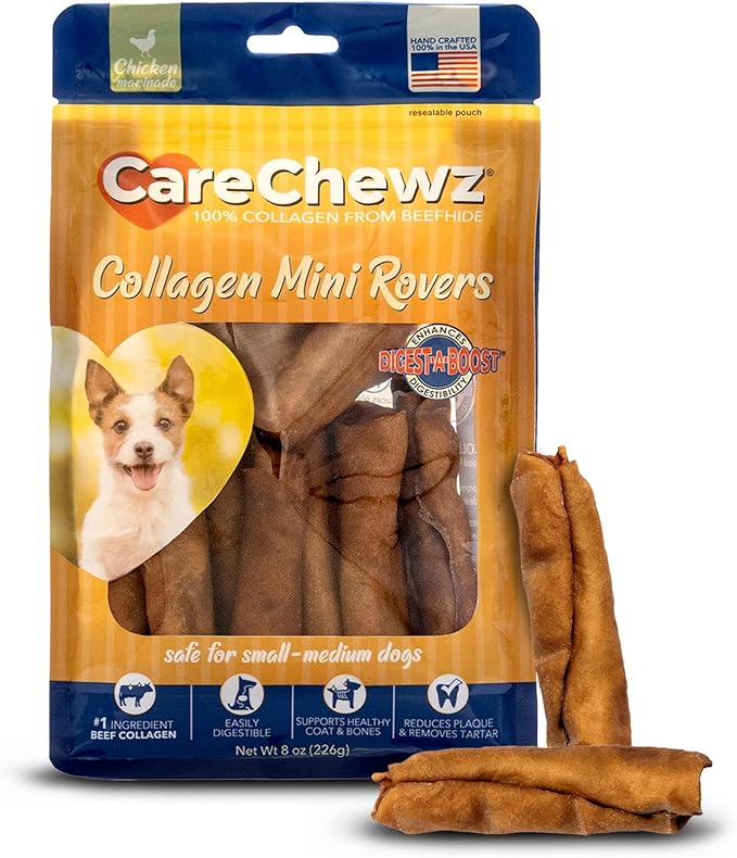 Pet Factory CareChewz Collagen Mini Rovers Dog Chew Treats - Chicken Flavor, 8 oz