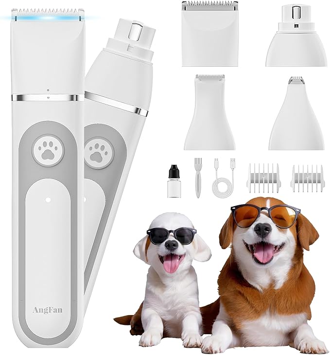 Dog Clippers Grooming Kit with 4 in 1 Tools, Cordless Dog Paw Trimmer & IPX7 Waterproof & Dogs Nail Grinder, Low Noise Quiet Design with Silicone Grip for Dogs and Cats