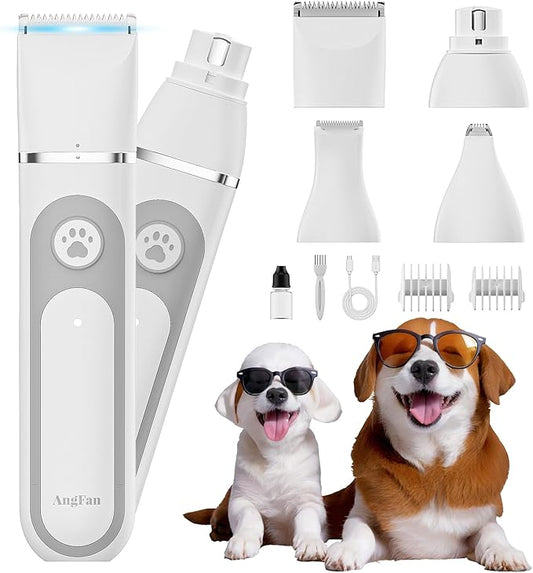 Dog Clippers Grooming Kit with 4 in 1 Tools, Cordless Dog Paw Trimmer & IPX7 Waterproof & Dogs Nail Grinder, Low Noise Quiet Design with Silicone Grip for Dogs and Cats