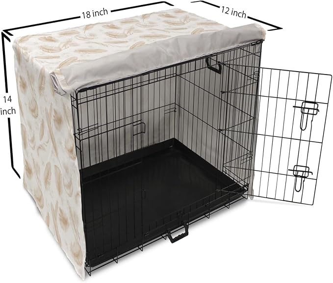 Lunarable Cream Dog Crate Cover, Fluffy Soft Flying Bird Feathers Hand Drawn Style Tender Nature Plumage Pattern, Easy to Use Pet Kennel Cover for Small Dogs Puppies Kittens, 18 Inch, Pale Tan White