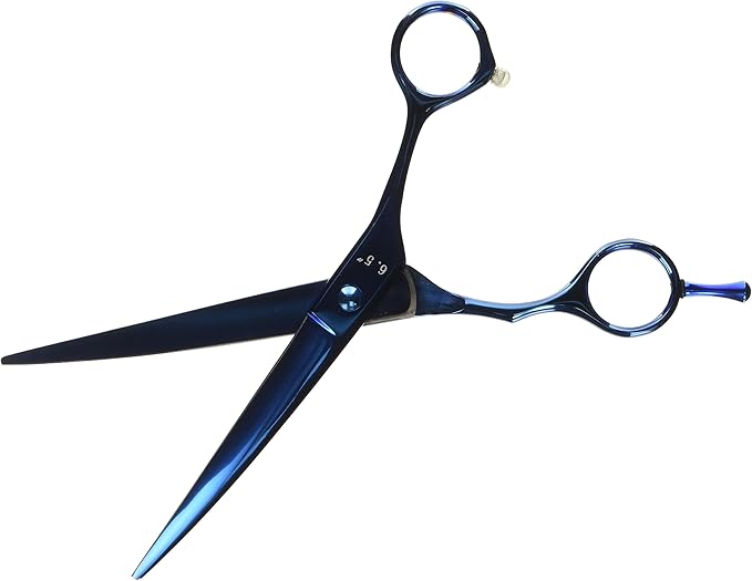 Master Grooming Tools 5200 Blue Titanium Shears — High-Performance Shears for Grooming Dogs - Curved, 6½"