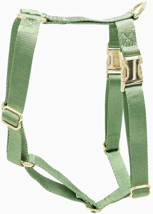 Nylon No Pull Dog Harness with Gold Metal Buckles,Easy Walking and Training Dog Harness (Sage Green, M)