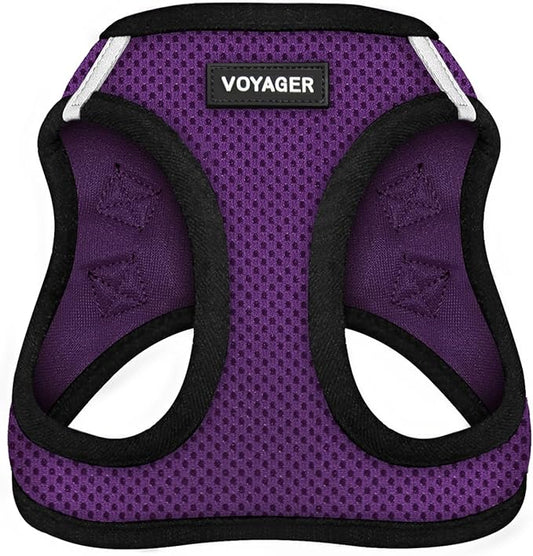 Voyager Step-In Air Dog Harness - All Weather Mesh, Reflective, No Pull Harness for Small, Medium Dogs, Cats - Secure with Hook & Loop Fastener, Buckle, Double D-Rings - Purple/Black Trim, XXXS