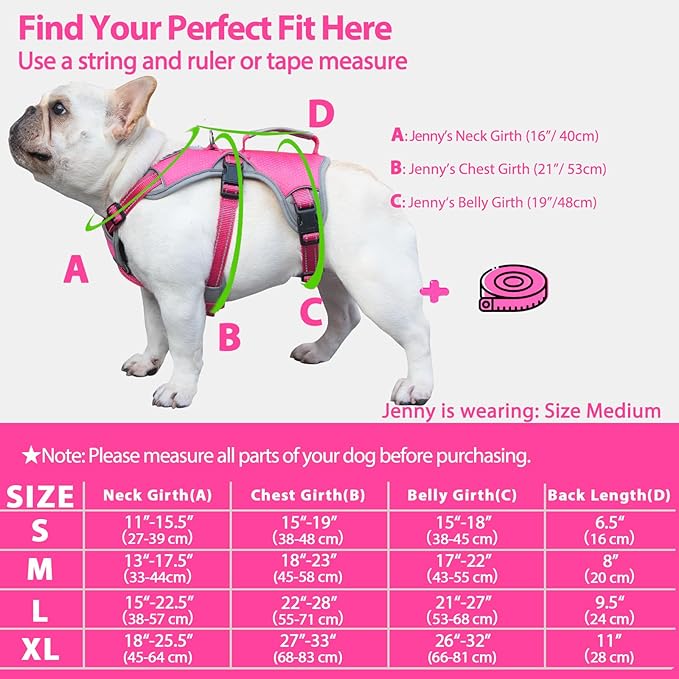 Escape Proof Dog Harness, Escape Artist Harness, Reflective Dog Harness with Handle, Durable,Adjustable Vest for Small Medium Large Dogs Walking, Training, and Running Gear(Rose Red, L)