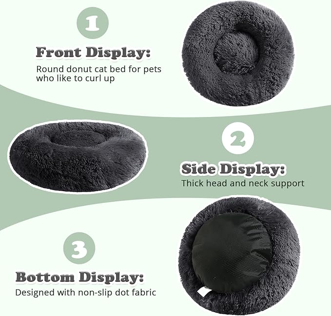 JOLLYVOGUE Dog Beds, Calming Small Dog Bed, Anti-Anxiety Dog Bed for Small Dogs, Fluffy Donut Dog Bed, Cozy Dog Cat Cushion Bed for Small Medium Dogs (24")
