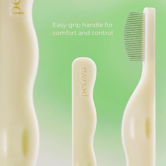 [petora] BRUSH ON ME Gentle Facial & Eye Comb for Dogs & Cats | Smooth & Stress-Free Tear Stain Remover | Fine-Tooth Grooming Tool with Rounded Tips | Comfortable Grip for Daily Pet Grooming