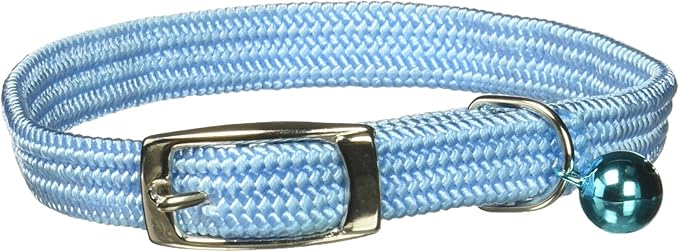 Kool Kat Elastic Cat Safety Collar with Bell, Light Blue, 10"