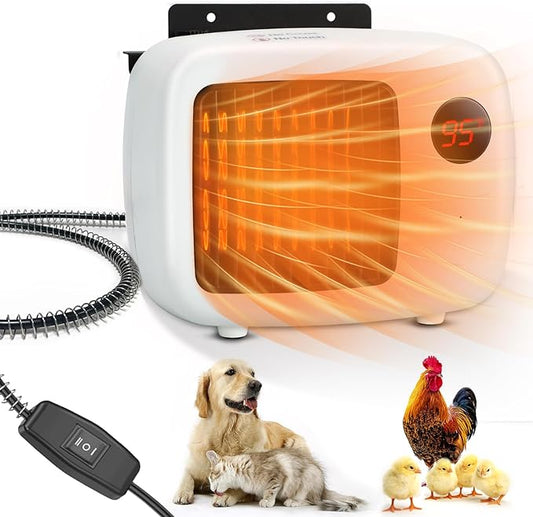 Rypet Dog House Heater with Thermostat, 200W/400W Safe Heater for Dog House Outdoor with 6 Ft Anti Chew Cord, Wall Mounted Chicken Coop Heater Electric Warmer for Hound Kennel Cat Cage Chicken Coop