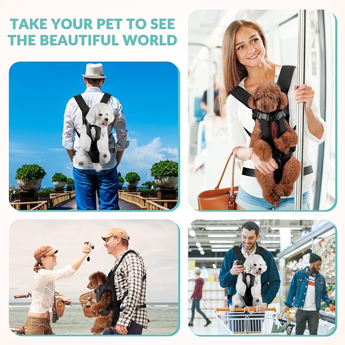 Lukovee Dog Backpack Carrier, Legs Out Easy-fit Dog Front Carrier for Small Medium Dogs, Adjustable Hands Free Dog Chest Carrier for Hiking Cycling (Black,Medium)