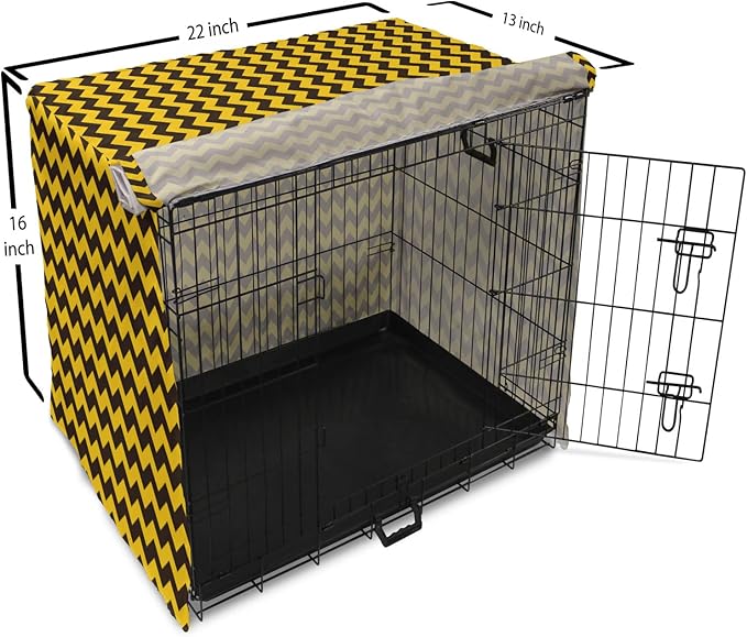 Lunarable Chevron Dog Crate Cover, Geometric Stripes Symmetric Large Parallel Line Glide Reflection Image, Easy to Use Pet Kennel Cover for Small Dogs Puppies Kittens, 22 Inch, Dark Brown Earth Yellow