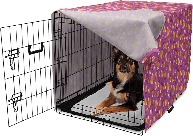 Lunarable Candy Corn Dog Crate Cover, Continuing Interpretation of Triangular Sugary Elements, Easy to Use Pet Kennel Cover for Medium Large Dogs, 36 Inch, Fuchsia Apricot