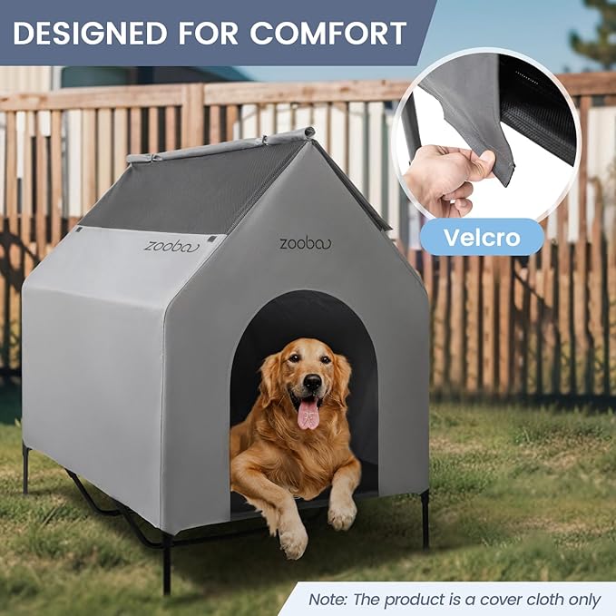 48” Durable Dog House Cover - Waterproof & UV-Resistant 600D Oxford Fabric Canopy for Outdoor Kennels - Cover Only, Fits 36"x30"x44" Houses - Protective Large Breed Shelter Top - Cool Grey