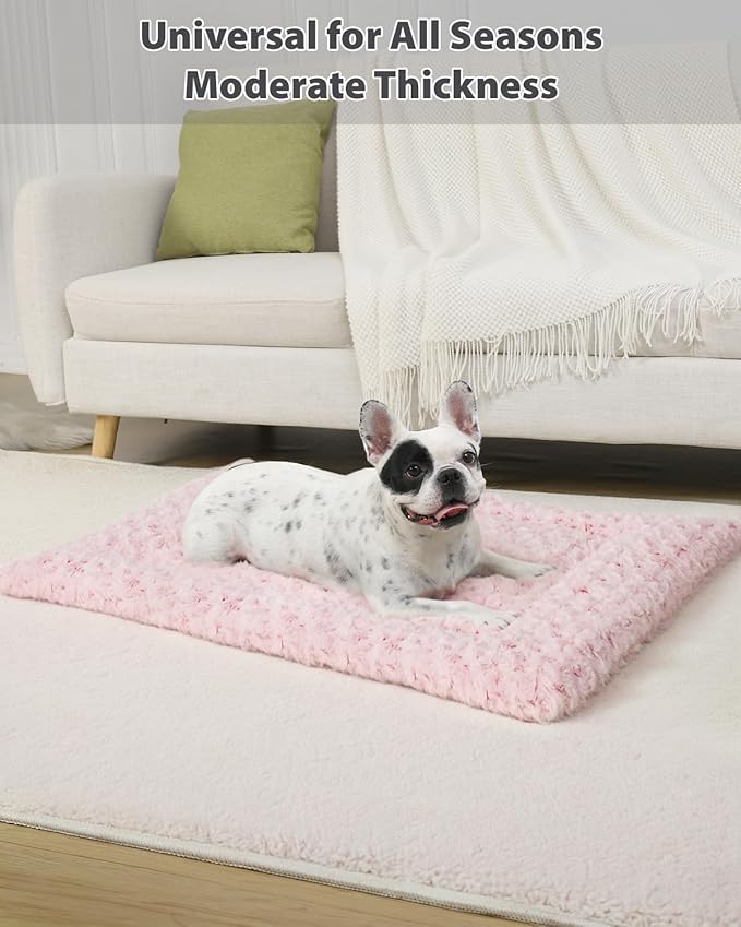 Washable Dog Bed Mat Reversible Dog Crate Pad Soft Fluffy Pet Kennel Beds Dog Sleeping Mattress for Large Jumbo Medium Small Dogs, 41 x 27 Inch, Pink