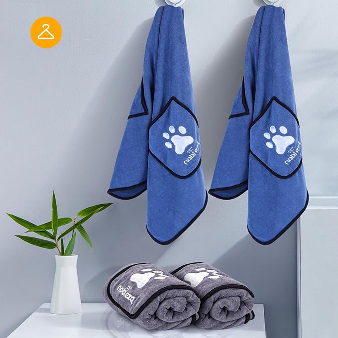 Nobleza Dog Towel, Super Absorbent Large Pet Towel with Hand Pockets, Microfiber Quick Drying Dog Towels for Drying Dogs, Mazarine