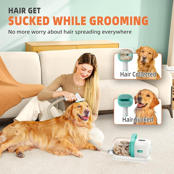 Dog Grooming Vacuum, Dog Vacuum for Shedding Grooming, Low Noise Quiet Dogs Pet Fur Hair Remover Kit, 15kpa Cat Groomer Shedding Brush Attachment Home Cleaning Supplies Set