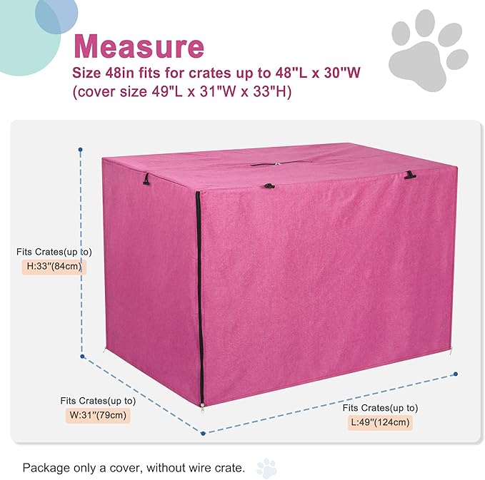 HiCaptain Dog Crate Cover for 48 Inches Crate Cage, Polyester Pink Pet Kennel Covers Fit for 1 2 3 Doors Standard Metal Crate - (Pink 48 Inch)