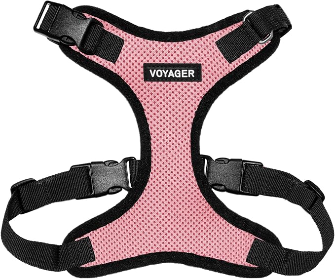 Voyager Step-in Lock Pet Harness - All Weather Mesh, Adjustable Step in Harness for Cats and Dogs by Best Pet Supplies - Pink/Black Trim, S