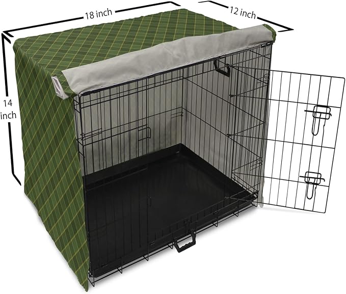 Lunarable Green Dog Crate Cover, Traditional Old Fashioned Argyle Pattern Retro Style Plaid, Easy to Use Pet Kennel Cover for Small Dogs Puppies Kittens, 18 Inch, Forest Green Green