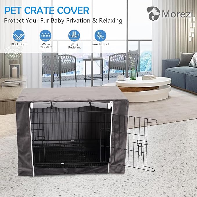 Dog Crate Cover for Wire Crates Cages, Doubles as a Comfy Blanket, Polar Fleece Pet Kennel Cover Windproof Soundproof Home Decoration - Cover only - Grey - Fits 30 Inch Crates