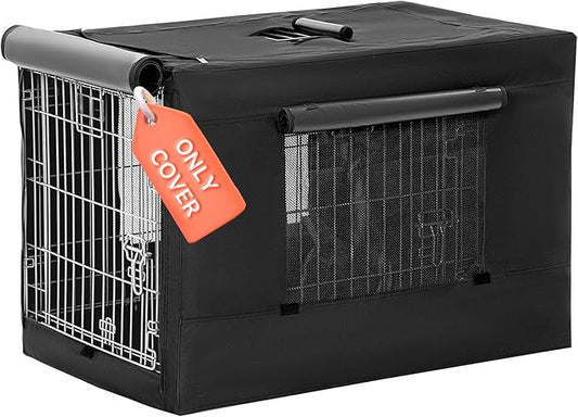 PETSFIT Dog Kennel Cover for Wire Dog Crate(30in/36inch/42inch), Single Door, Mesh Window, Flap On The Top and Back is Detachable, Dog Crate Cover Black 36inch