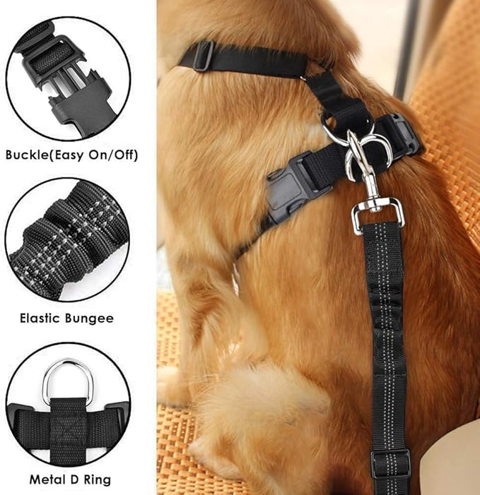 SlowTon Dog Seat Belt Harness for Car, Dog Car Harness Adjustable Mesh Breathable & Dog Seatbelt Safety Tether with Elastic Bungee for Small Medium Large Pets(Pink, Single Clip, XXXS)