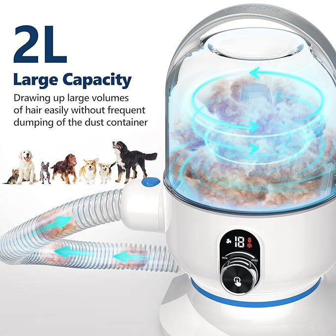 Pet Grooming Vacuum Kit, Dog Clippers for Grooming,Cat Hair Brush Shedding Trimmer Supplies Tool,15Kpa Super Suction Power