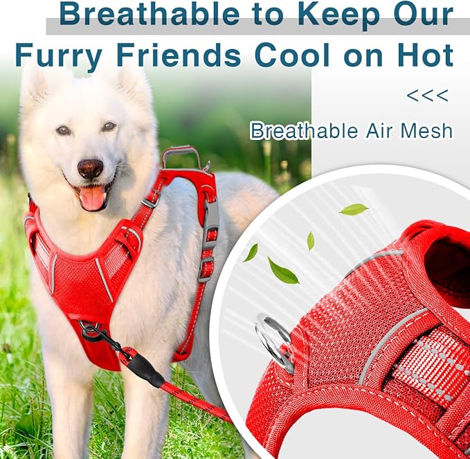 BARKBAY Dog Harness No Pull with ID Tag Pocket - Heavy Duty, Reflective, Easy Control for Large Dogs (Red,M)
