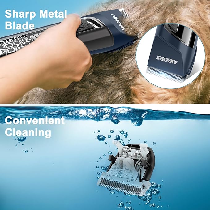 Dog Clippers for Grooming Low Noise - 5 Speed Dog Grooming Clippers with LCD Display, Cordless Pet Hair Clippers Trimmer for Dog & Cat, High Power, Blue