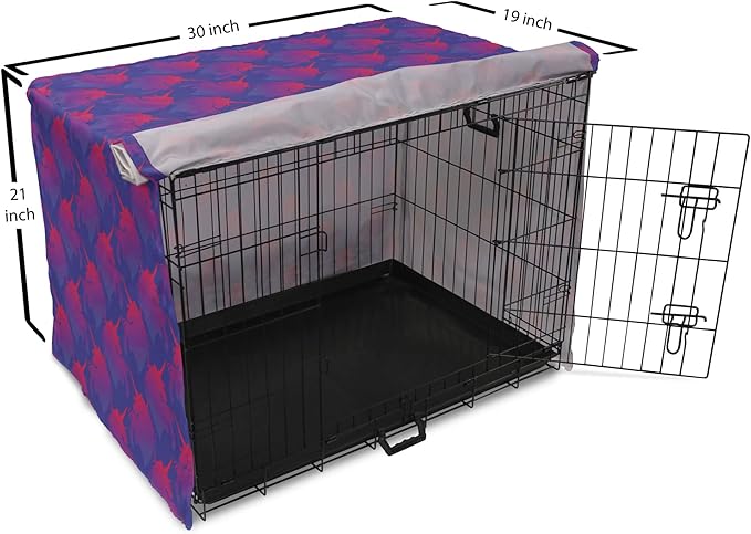 Lunarable Myth Dog Crate Cover, Pattern with Unicorn Silhouettes in Ombre, Easy to Use Pet Kennel Cover for Cats & Medium Dogs, 30 Inch, Indigo Magenta