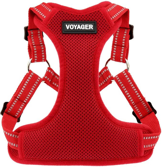 Best Pet Supplies Voyager Adjustable Dog Vest Harness Breathable No Pull Harness for Small, Medium, Large Dogs, Heavy Duty Harness for Walking, Jogging, Easy Step-in, Reflective Stripes - (Red), L