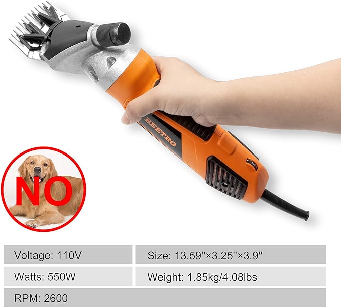 BEETRO 550W Electric Professional Sheep Shears, Animal Grooming Clippers for Sheep Alpacas Goats and More, 6 Speeds Heavy Duty Farm Livestock Haircut, with an Extra Set of Shearing Blades