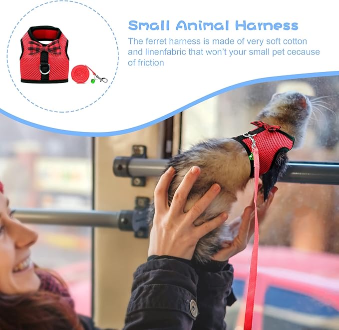 Rypet Small Animal Harness and Leash - Soft Mesh Small Pet Harness with Safe Bell, No Pull Comfort Padded Vest for Small Pet Red M