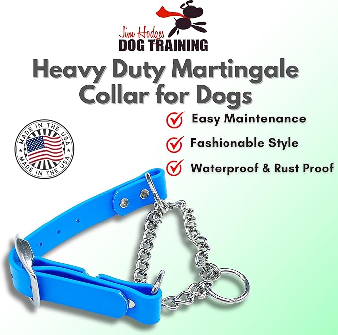 Martingale Collar for Dogs, Biothane, Stainless Steel Hardware, No Pull, Made in The USA, Professional Grade, XS Light Blue