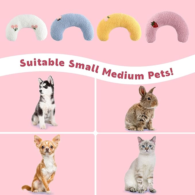 T'CHAQUE Dog Pillow Bed, Cat Calming Pillow, Dog Neck Pillow for Joint Relief Sleeping, Ultra Soft Half Donut Cuddler, Pillow Pet for Upper Spine Support, Doggy/Kitten Pillow Training Toy, PinkCherry