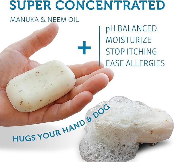 The Natural Dog Shampoo Bar Soap for Itchy Skin Relief - Twin Pack - Dog Soap for Sensitive Skin with Manuka and Neem Oil to Ease Allergies and Itching
