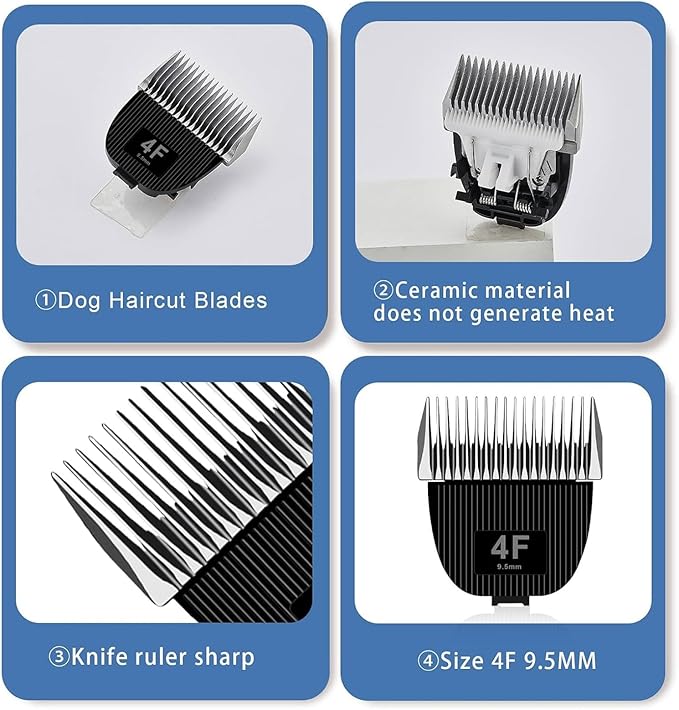 Replacement Blade for nebot P1 Pro Pet Grooming Kit & Vacuum,Size-4F Cut Length 3/8"(9.5mm),Made of Ceramic Blade & Stainless Steel Blade,2 Pack