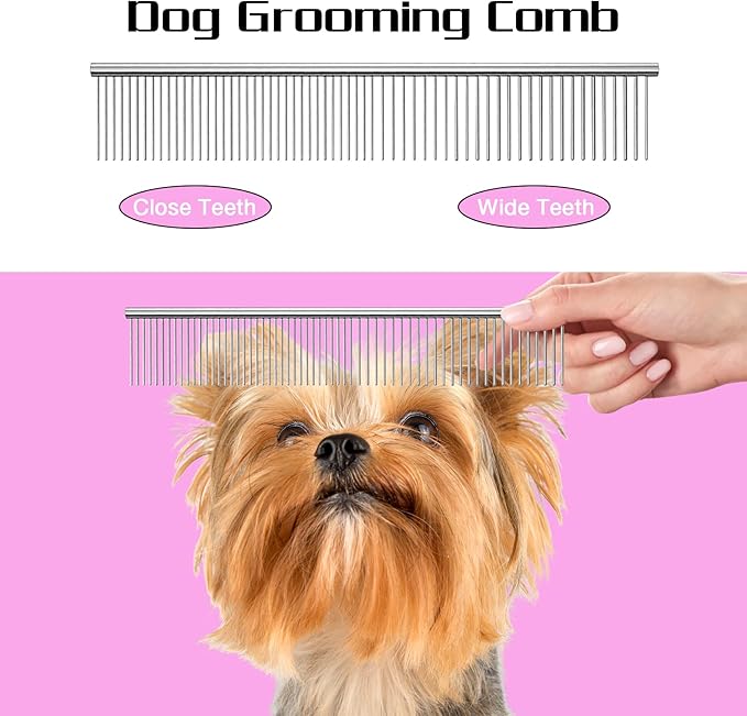 Premium Dog Grooming Scissors with Safety Round Tips, 5 in 1 Dog Grooming Scissors Kit, 4CR Stainless Steel Premium Pet Grooming Shears for Dog, Sharp and Durable, Pink