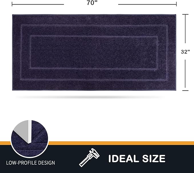 PURRUGS Dirt Trapper Door Mat 32" x 70", Non-Slip/Skid Machine Washable Entryway Rug, Dog Door Mat, Super Absorbent Welcome Mat for Muddy Wet Shoes and Paws, Navy Blue