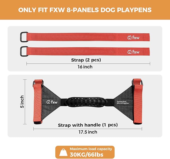 FXW Easy-Carry Straps, Fit 8-Panel of All Heights Dog Playpen, Designed for RV Trips, Orange│Patent Pending