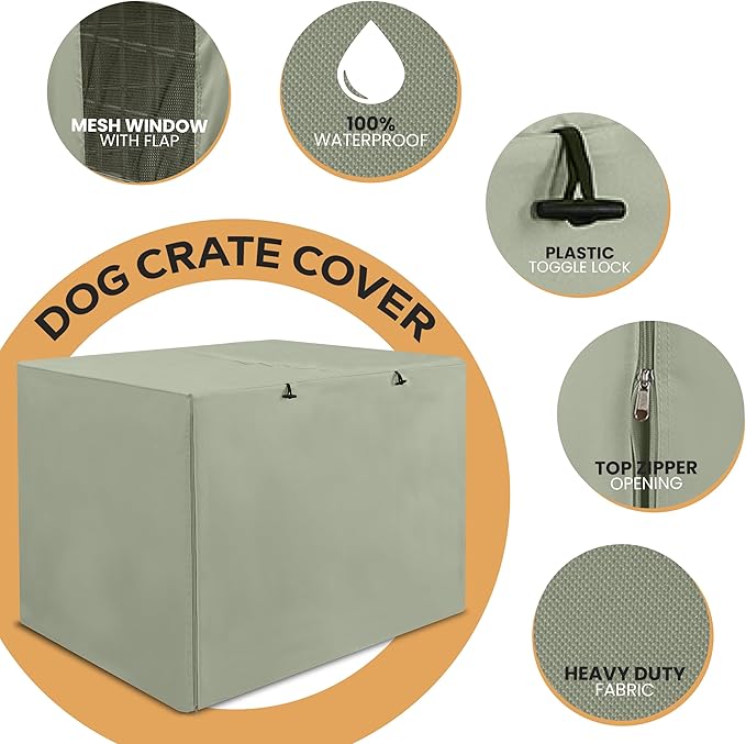 Utopia Home Dog Crate Cover, Waterproof Dog Kennel Cover 42 Inch - Beige Tan, 600D Heavy Duty Dog Cage Cover Universal Fit for Most Wire Pet Crates - 42 x 28 x 30 Inch (Cover Only)