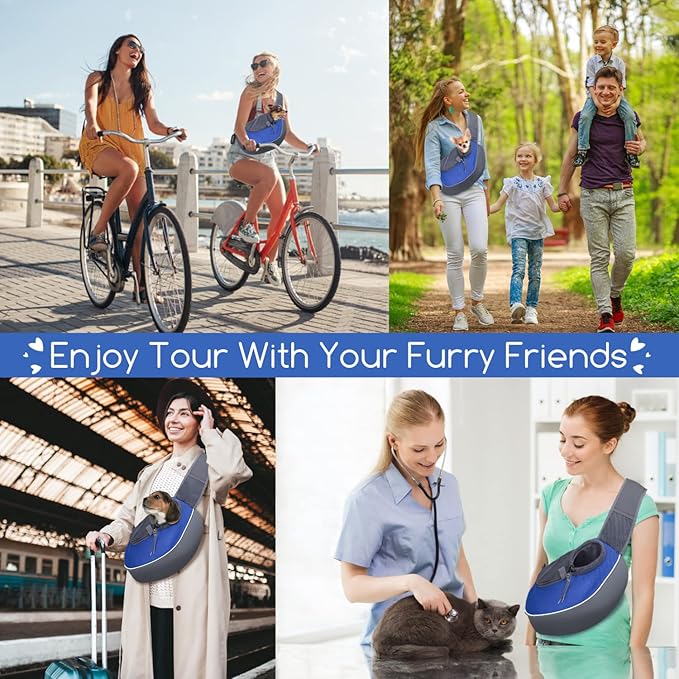 Nobleza Dog Sling Carrier, Mesh Adjustable Pet Sling Puppy Sling Carrier for Small Medium Dog Cat Rabbit (S (up to 5 lbs), Gray Blue)
