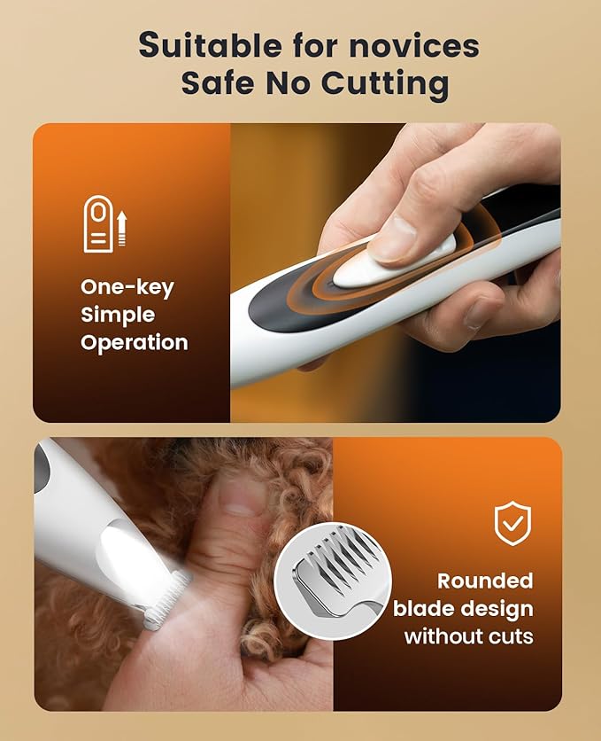 oneisall Low Noise Dog Paw Trimmer with LED Light, Paw Trimmer for Dogs 0.8inch/20mm Widen Blade, 35dB Cordless Electric Pet Paw Grooming Clippers for Paws, Ears, Face, Rump