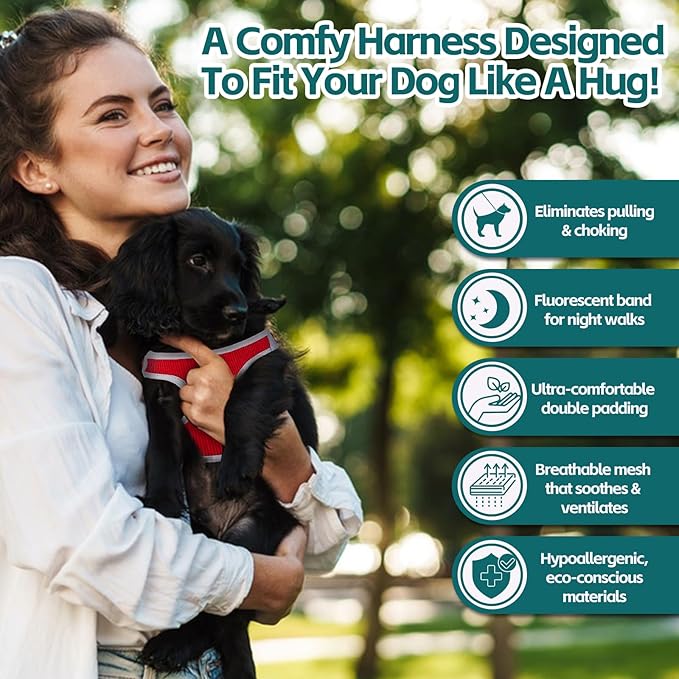 Dog Harness with Multifunction Dog Leash,No Pull Reflective Step-in Harness for Soft Adjustable No Choke Escape Proof,Easy Walk Dog Harness for Medium Dogs (Red &Grey, M)